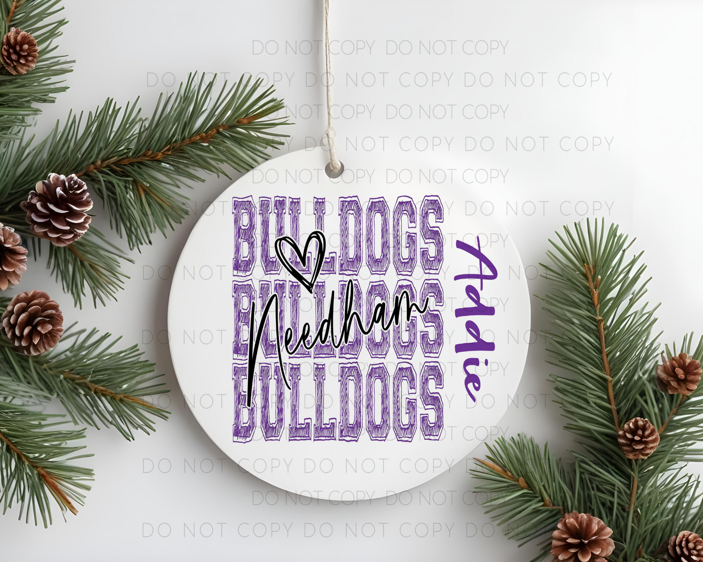 Custom Needham Bulldogs Stacked Ornament