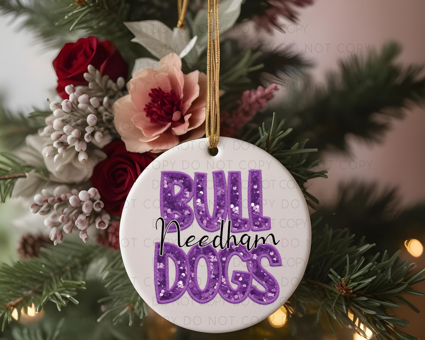 Faux Sequin Needham Bulldogs Ornament