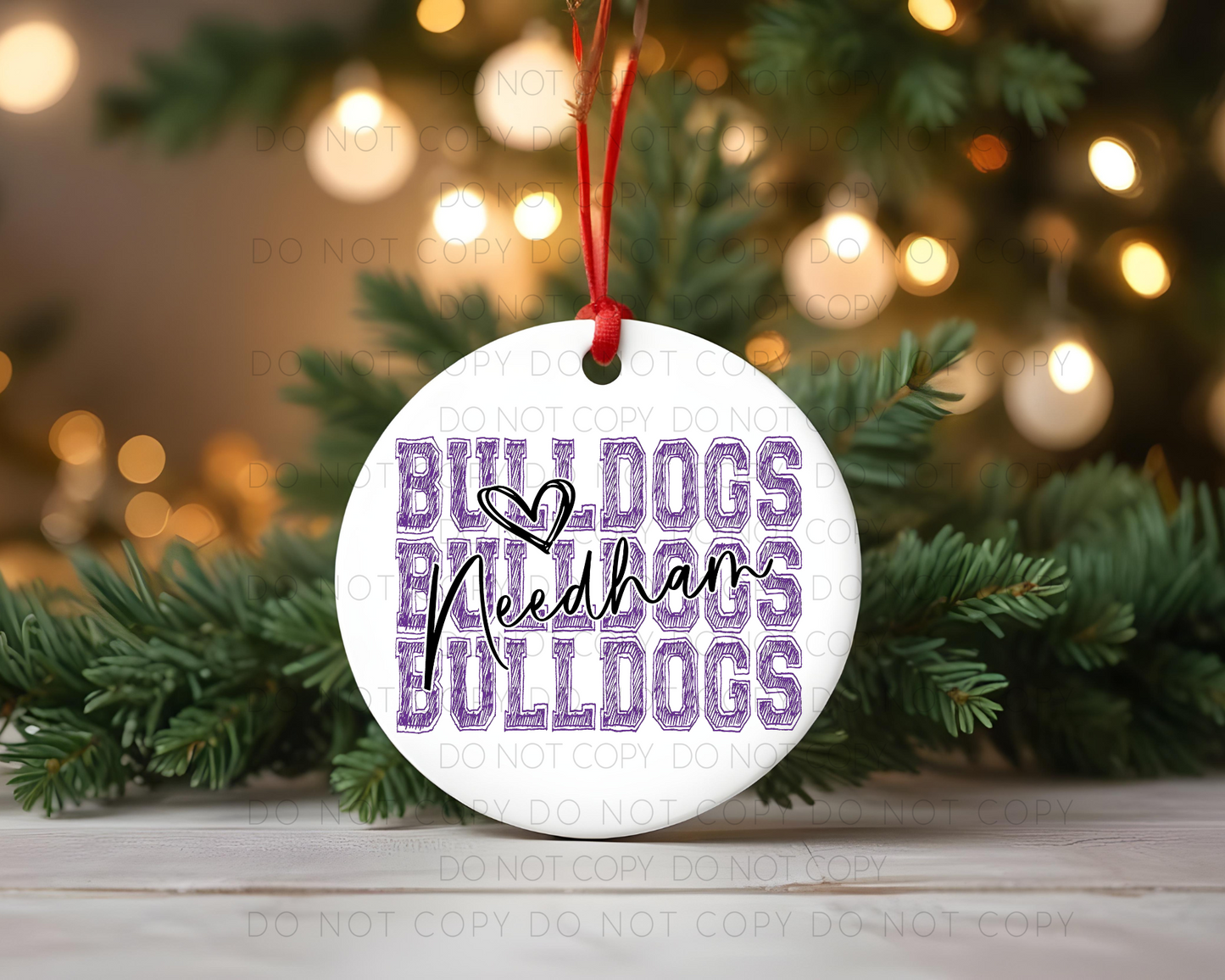 Needham Bulldogs Stacked Ornament